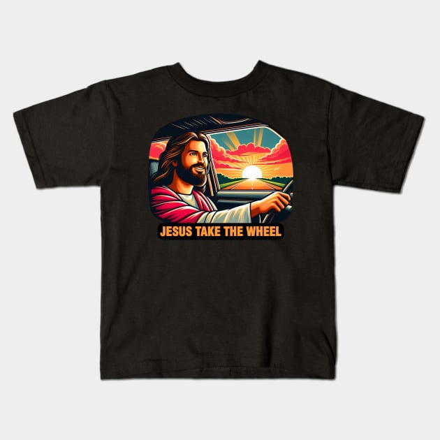 Jesus Take The Wheel Kids T-Shirt by Plushism